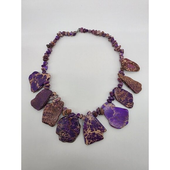 Purple‎ Sea Sediment Imperial Jasper Necklace Handmade Slabs Chips 18" Statement - Picture 9 of 11